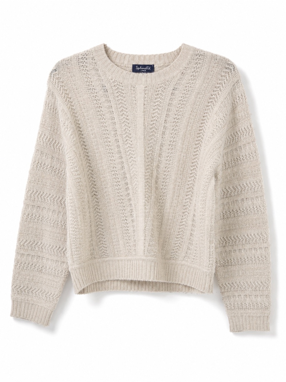 Splendid Cream Pointelle Open Knit Sweater Womens Large Oatmeal Slouchy